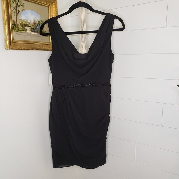 Aidan Mattox NWT Cowl Neck Black Ruched Mini Dress Size 6 - Picture 2 of 7
